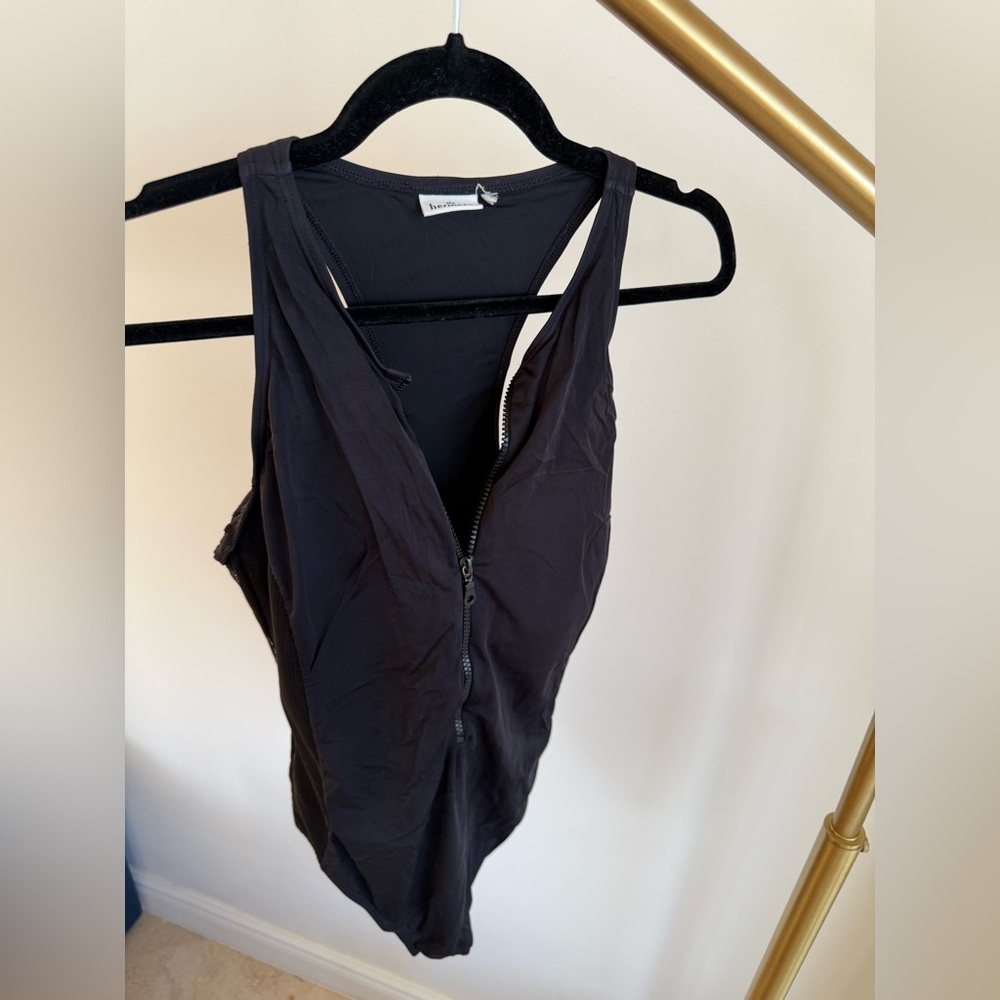 Elegant Black Zip-Up One Piece Swimsuit